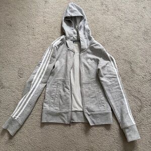 Adidas Light Gray Hoodie with White Stripes